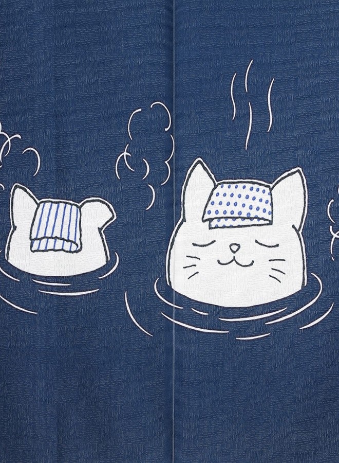 Moslovstar Japanese Noren Doorway Curtain Two Cats Bathing in Hot Spring Door Curtain Tapestry Home Decoration, 33.5" x 59.1", Blue - Image 3